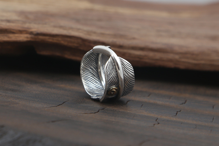 Vintage 925 sterling silver handmade eagle feather adjustable rings American European Gothic punk style antique silver designer luxury brand jewelry rings