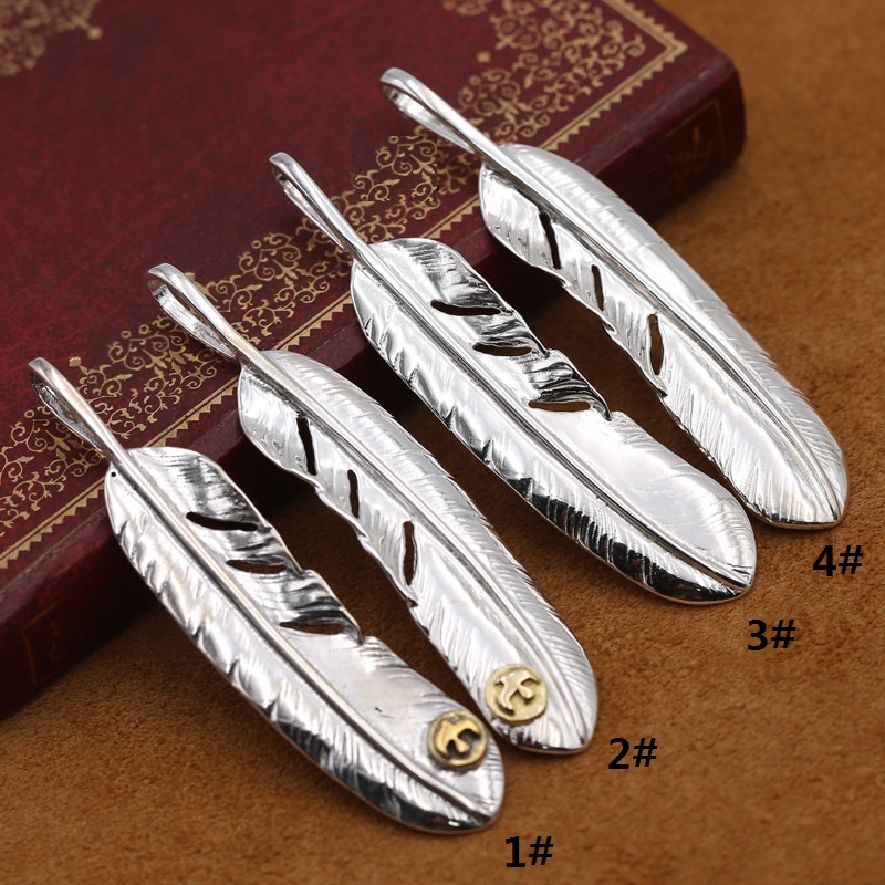 925 sterling silver handmade feather necklace pendant without chain American European gothic punk style antique silver designer Luxury brand jewelry pendants