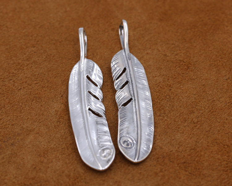 925 sterling silver handmade feather necklace pendant without chain American European gothic punk style antique silver designer Luxury brand jewelry pendants