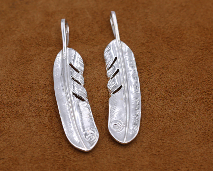 925 sterling silver handmade feather necklace pendant without chain American European gothic punk style antique silver designer Luxury brand jewelry pendants