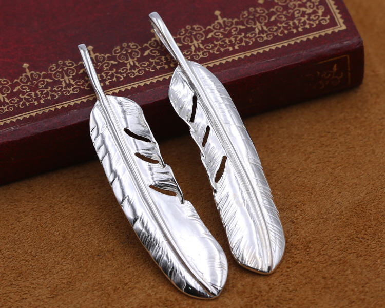 925 sterling silver handmade feather necklace pendant without chain American European gothic punk style antique silver designer Luxury brand jewelry pendants