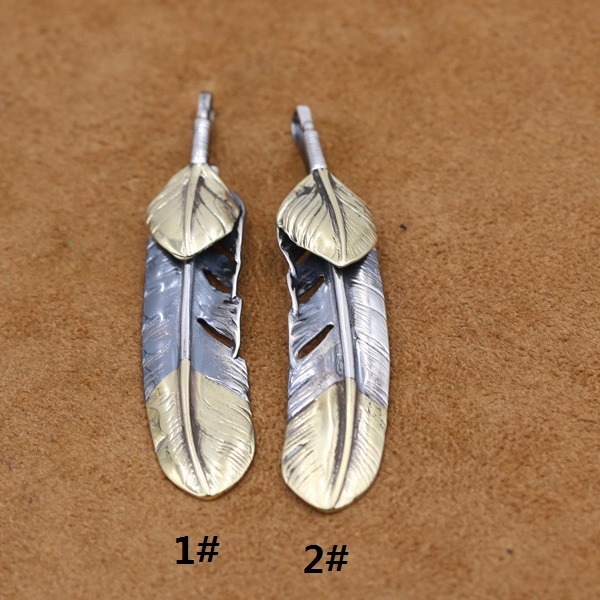 925 sterling silver handmade feather shape necklace pendant without chain American European gothic punk style antique silver designer Luxury brand jewelry pendants