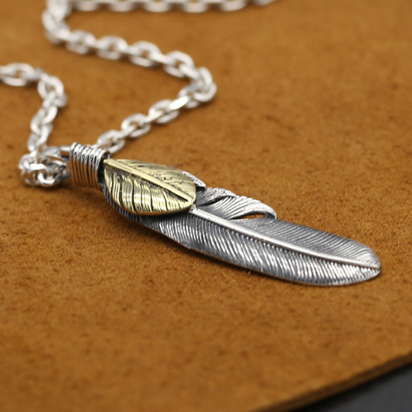 925 sterling silver handmade vintage feather necklace pendants without chain American European gothic punk style antique silver designer Luxury brand jewelry pendants