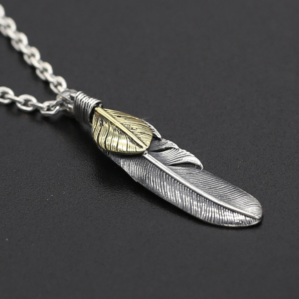925 sterling silver handmade vintage feather necklace pendants without chain American European gothic punk style antique silver designer Luxury brand jewelry pendants