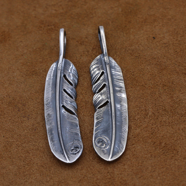 925 sterling silver handmade feather shape necklace pendant without chain American European gothic punk style antique silver designer Luxury brand jewelry pendants