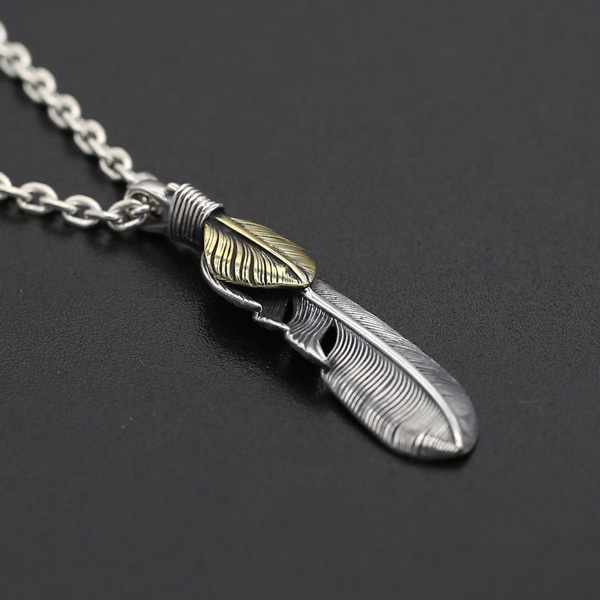 925 sterling silver handmade vintage feather necklace pendants without chain American European gothic punk style antique silver designer Luxury brand jewelry pendants