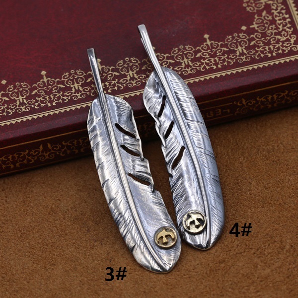 925 sterling silver handmade feather shape necklace pendant without chain American European gothic punk style antique silver designer Luxury brand jewelry pendants