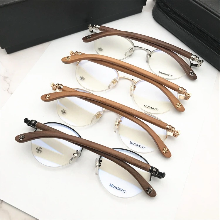 Vintage style Fahion designer glasses frame casual sports beach eyewears crosses metal frame wood legs fashion eye accessories