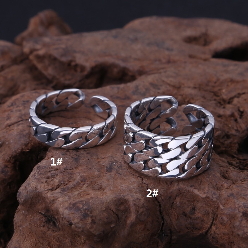 925 sterling silver handmade antique silver chain links braided adjustable rings American Euro gothic vintage jewelry designer couples rings