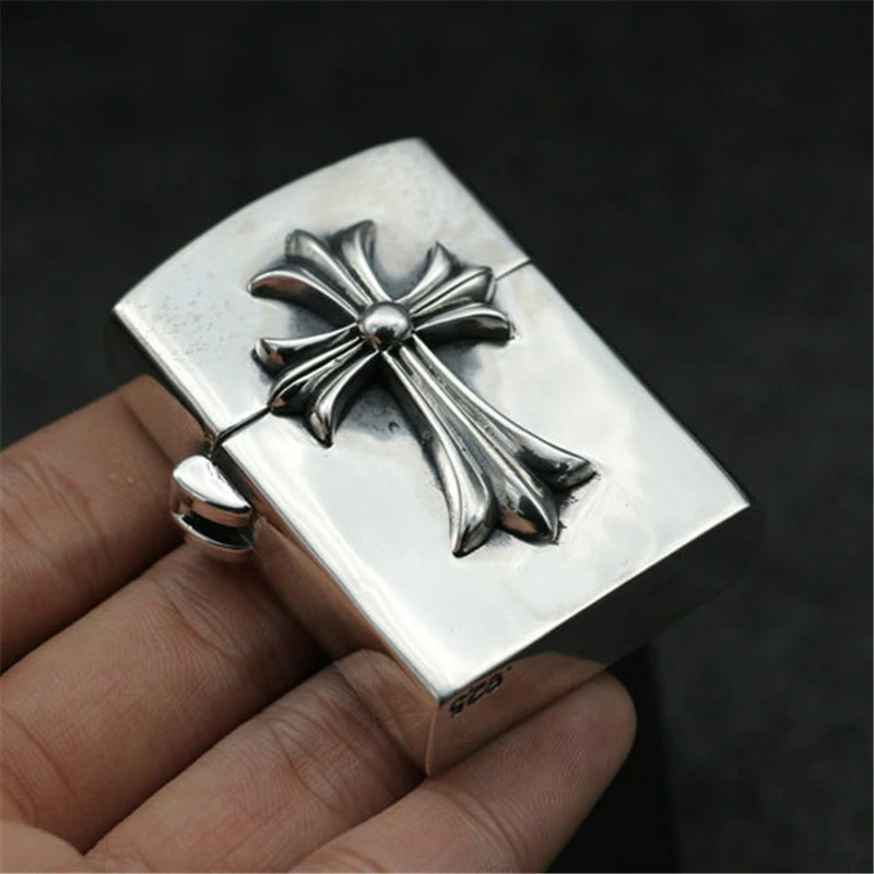 925 sterling silver handmade cross cigarette lighter high quality American European punk Gothic luxury accessories gifts