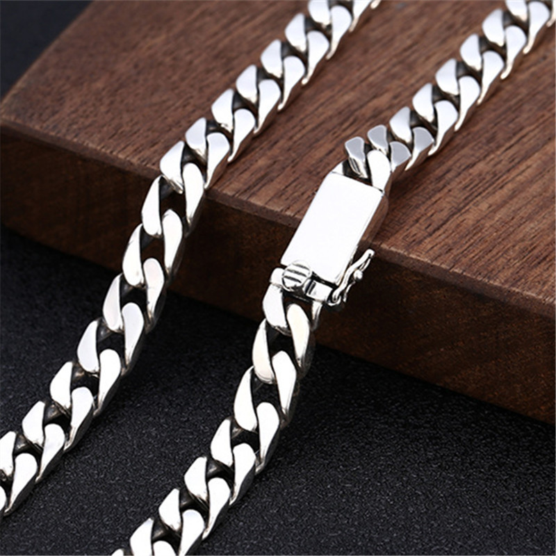 925 sterling silver link chain men's necklaces American European gothic punk style antique vintage luxury jewelry accessories gifts