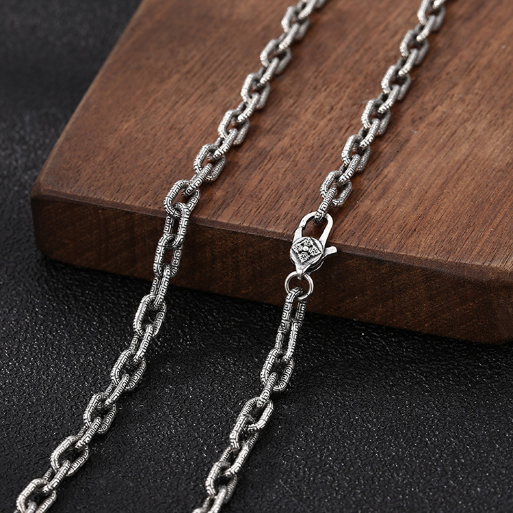 925 sterling silver textured link chain men's necklaces American European gothic punk style antique vintage luxury jewelry accessories gifts