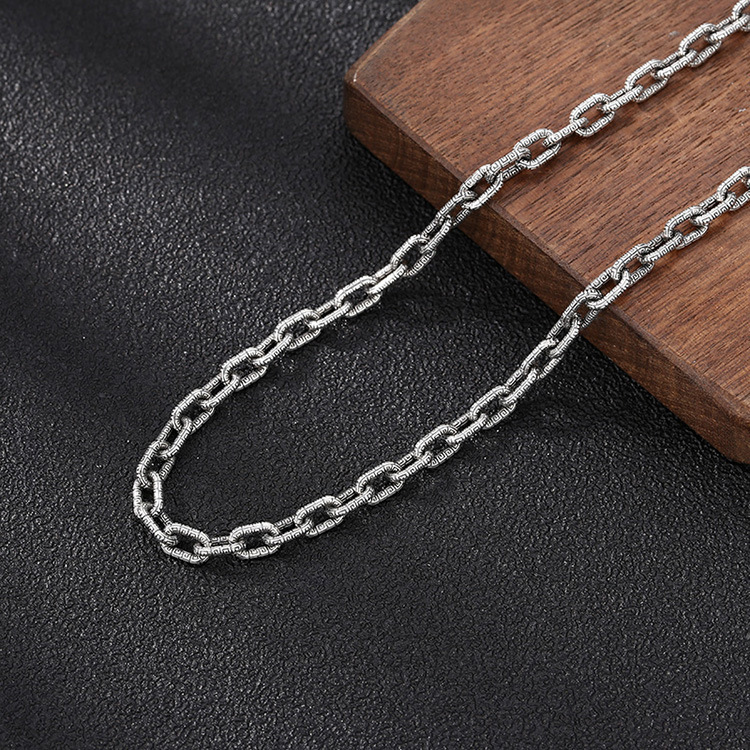 925 sterling silver textured link chain men's necklaces American European gothic punk style antique vintage luxury jewelry accessories gifts