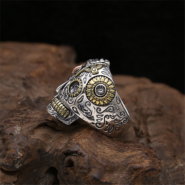 925 sterling silver handmade skull band rings American European gothic punk vintage hip-hop style antique silver deisgner luxury jewelry