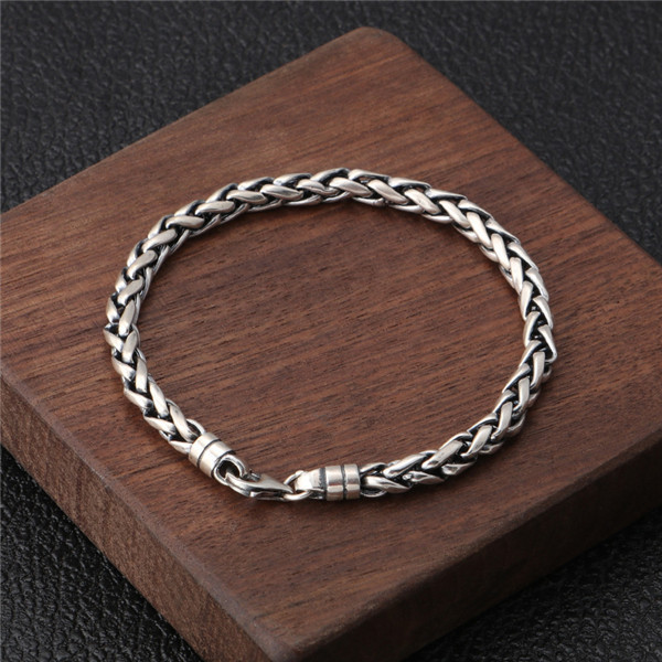 925 sterling silver braided foxtail link chain bracelets American European punk gothic vintage luxury jewelry accessories gifts