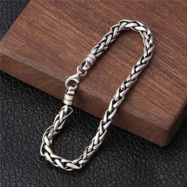 925 sterling silver braided foxtail link chain bracelets American European punk gothic vintage luxury jewelry accessories gifts