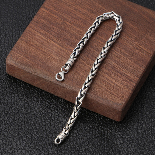 925 sterling silver braided foxtail link chain bracelets American European punk gothic vintage luxury jewelry accessories gifts