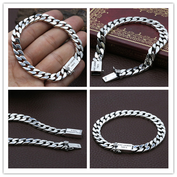 925 sterling silver curb link chain bracelets American European punk gothic vintage luxury jewelry accessories gifts