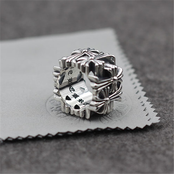 925 sterling silver handmade vintage thick band rings American European Gothic punk style antique silver crosses designer luxury brand jewelry rings