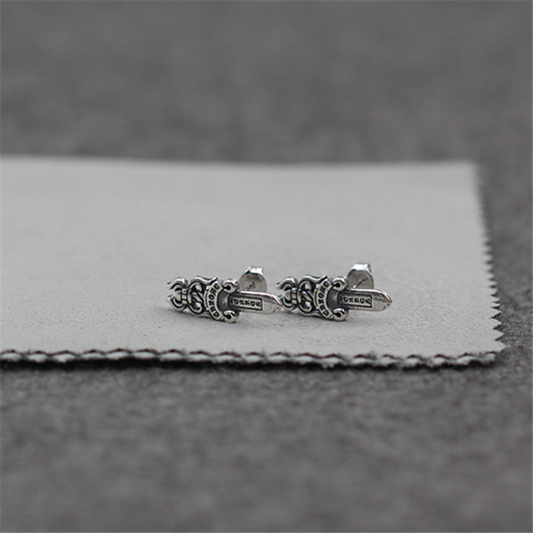 925 sterling silver sword  stud earrings American European gothic punk style antique vintage designer jewelry