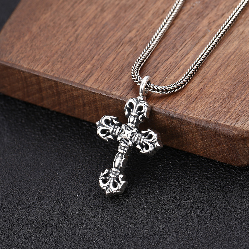 925 sterling silver cross fire pendant without chain American European gothic punk style antique vintage handmade luxury jewelry accessories gifts