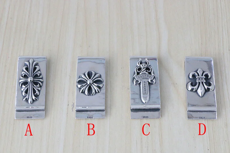 925 sterling silver handmade money file bill clips holder folder  antique silver American European punk gothic luxury jewelry accessories gifts