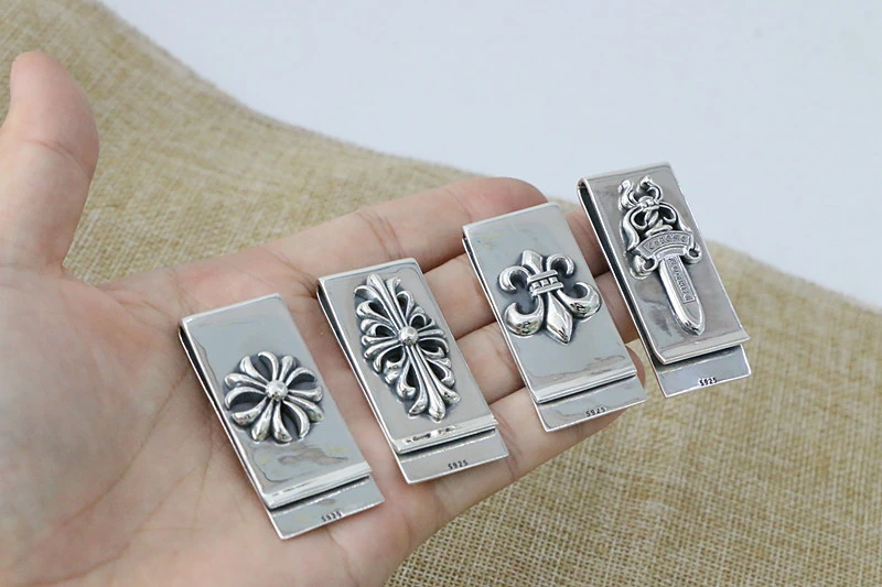 925 sterling silver handmade money file bill clips holder folder  antique silver American European punk gothic luxury jewelry accessories gifts