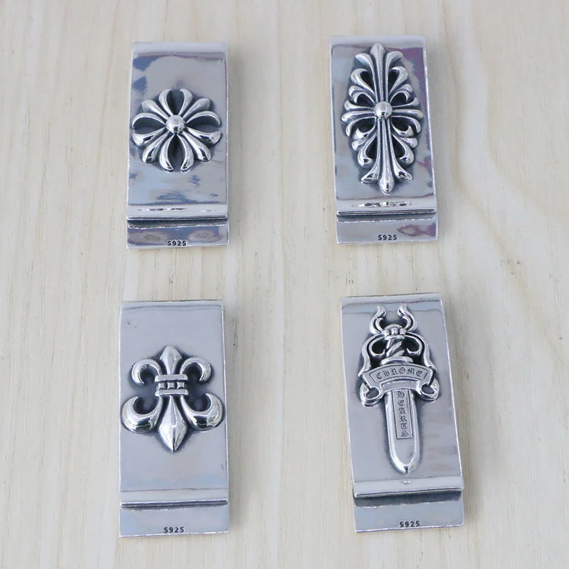 925 sterling silver handmade money file bill clips holder folder  antique silver American European punk gothic luxury jewelry accessories gifts
