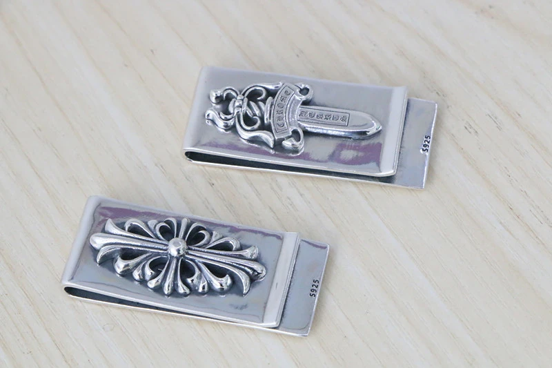 925 sterling silver handmade money file bill clips holder folder  antique silver American European punk gothic luxury jewelry accessories gifts