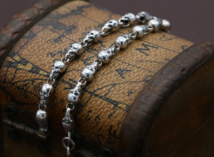 925 sterling silver skull skeleton link chain bracelets American European punk gothic vintage luxury jewelry accessories gifts