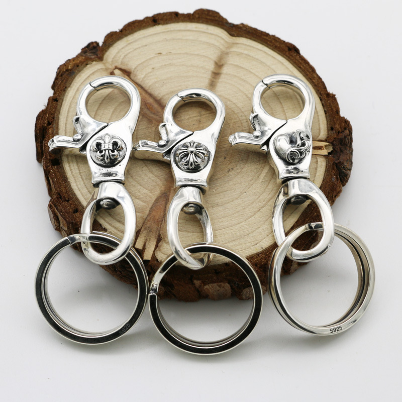 925 sterling silver handmade key rings American European antique silver Gothic punk style designer fashion accessories