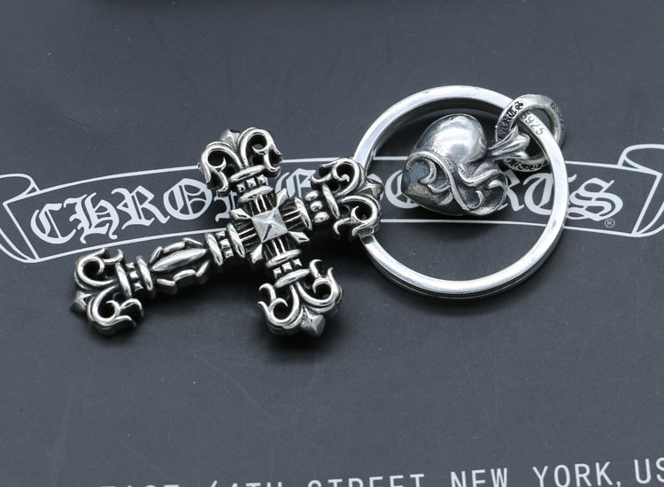 925 sterling silver handmade heart cross keyrings American European punk gothic vintage luxury jewelry accessories gifts