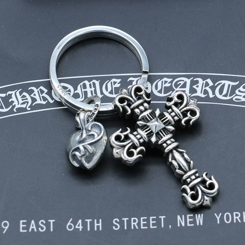 925 sterling silver handmade heart cross keyrings American European punk gothic vintage luxury jewelry accessories gifts