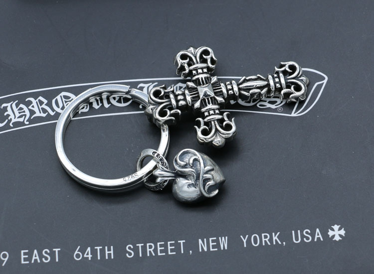 925 sterling silver handmade heart cross keyrings American European punk gothic vintage luxury jewelry accessories gifts