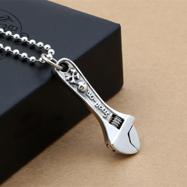 925 sterling silver wrench pendants necklaces American European gothic punk style antique vintage luxury jewelry accessories gifts