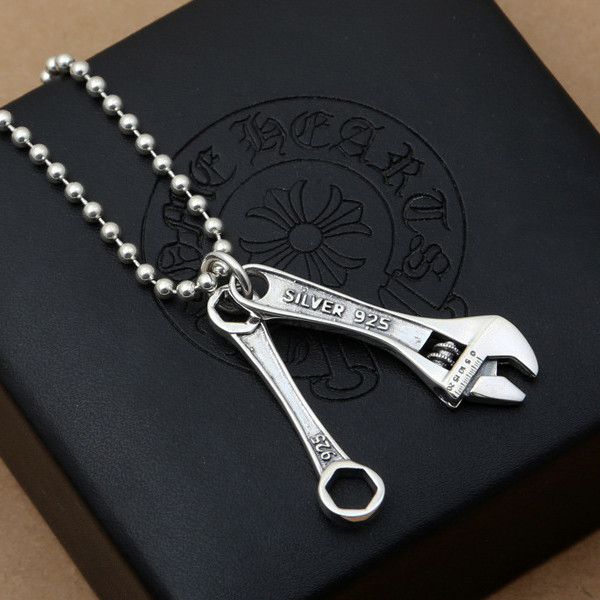 925 sterling silver wrench pendant necklaces American European gothic punk style antique vintage luxury jewelry accessories gifts