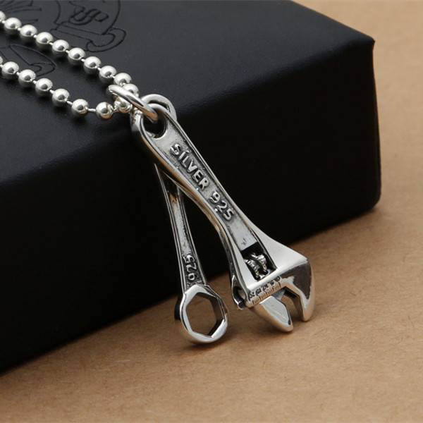 925 sterling silver wrench pendant necklaces American European gothic punk style antique vintage luxury jewelry accessories gifts