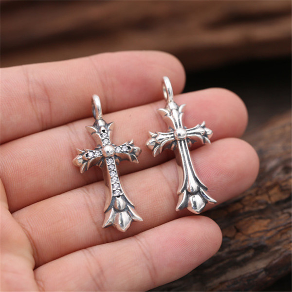 925 sterling silver double crosses pendants necklaces American European gothic punk style antique vintage luxury jewelry accessories gifts