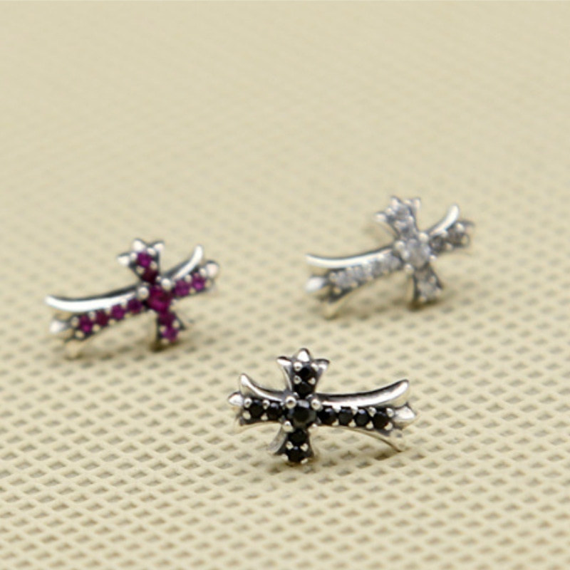 Crosses stud earrings with stones 925 sterling silver vintage gothic punk style antique designer jewelry luxury accessories
