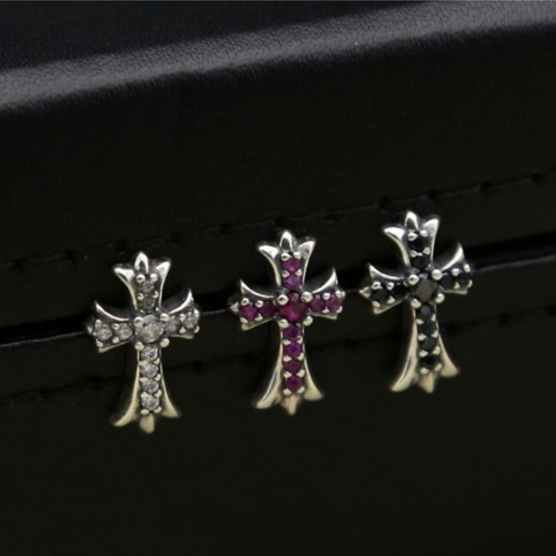 Crosses stud earrings with stones 925 sterling silver vintage gothic punk style antique designer jewelry luxury accessories