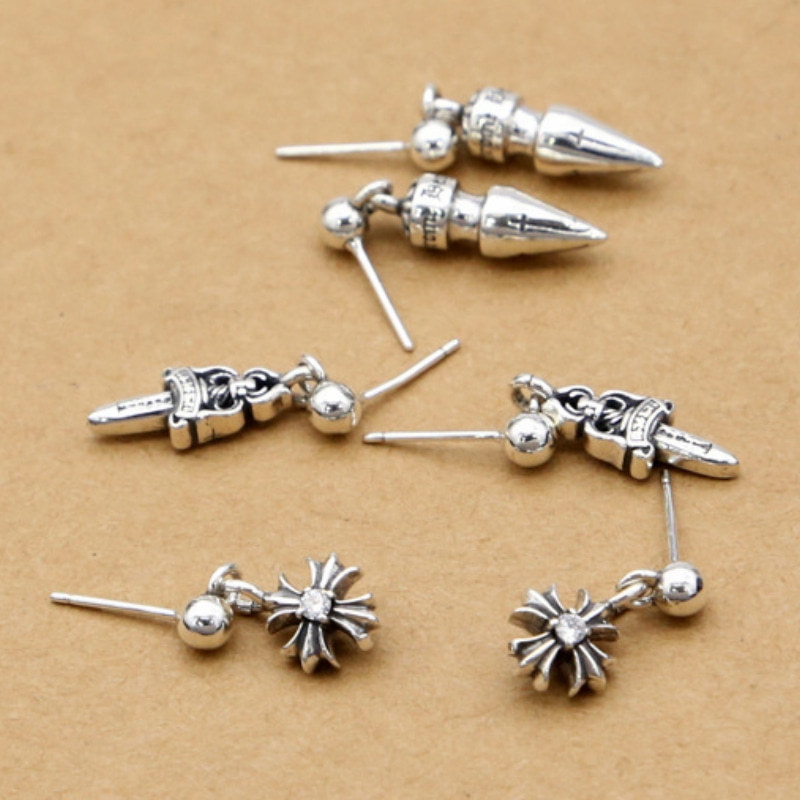 925 sterling silver stud earrings vintage American European gothic punk style antique designer jewelry luxury accessories