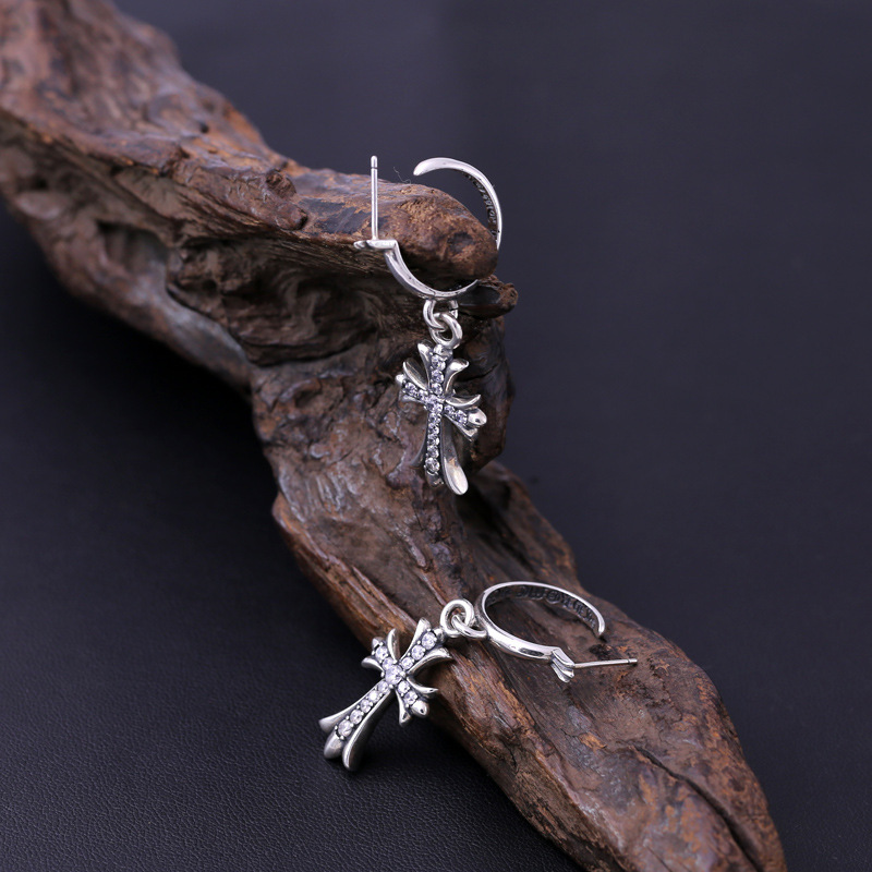 925 sterling silver crosses dangle earrings with stones vintage American European gothic punk style antique designer jewelry luxury accessories