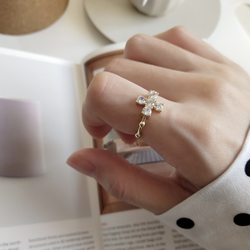 Gold plated 925 sterling silver Crosses adjustable rings with stones American European minimalism designer luxury brand jewelry accessories