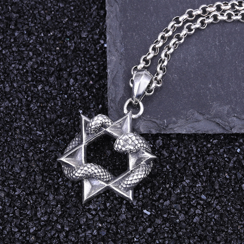 925 sterling silver star snake necklace pendant  American European vintage gothic punk antique designer Luxury brand jewelry accessories