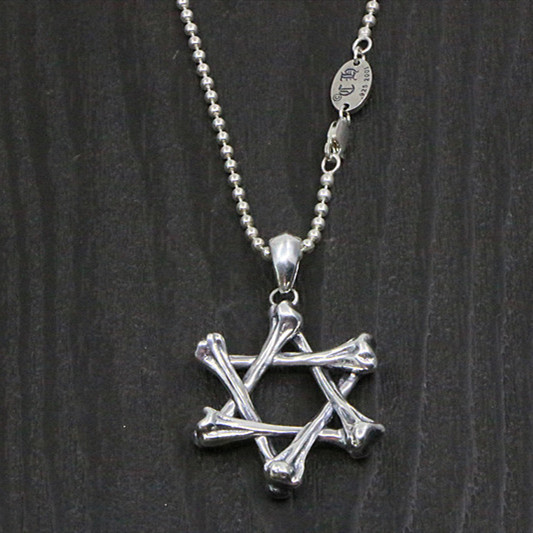 925 sterling silver star bones necklace pendant  American European vintage gothic punk antique designer Luxury brand jewelry accessories