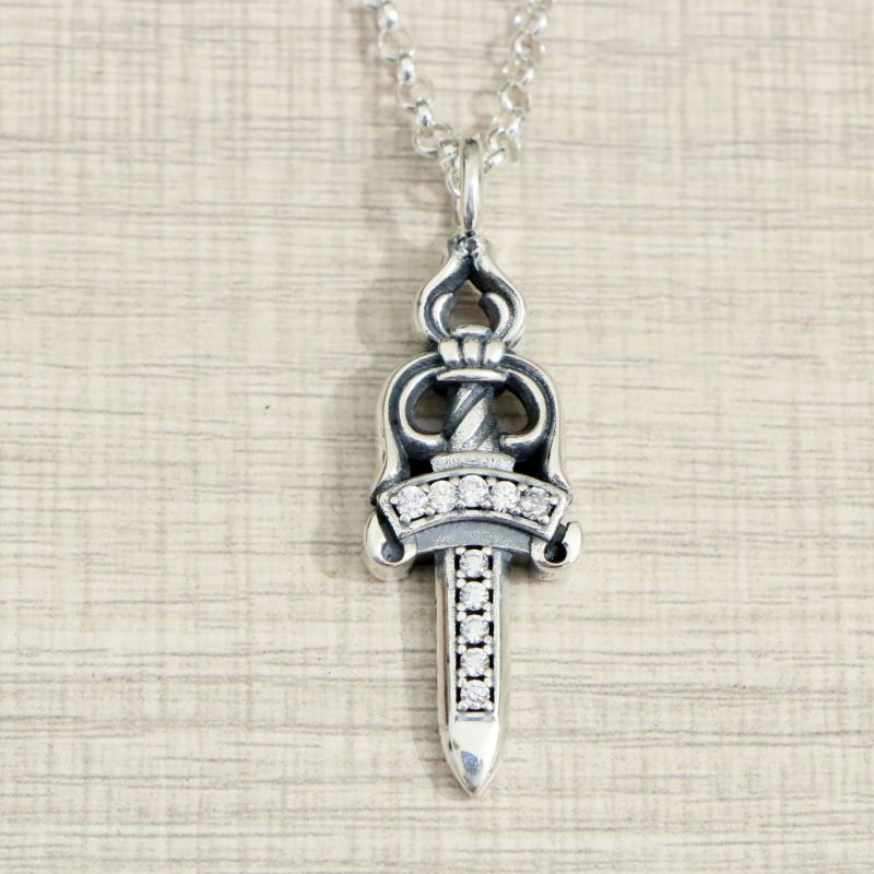 925 sterling silver sword dagger necklace pendants with white stones American European vintage antique  Luxury jewelry accessories