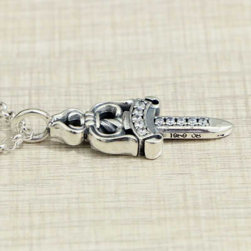 925 sterling silver sword dagger necklace pendants with white stones American European vintage antique  Luxury jewelry accessories