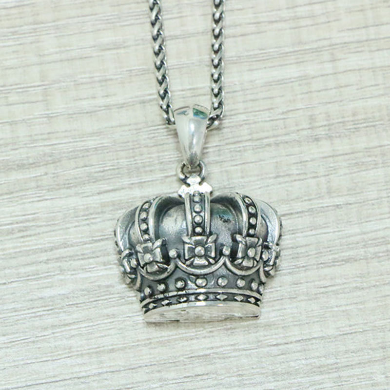 925 sterling silver crown necklace pendants  American European vintage gothic punk antique designer Luxury jewelry accessories