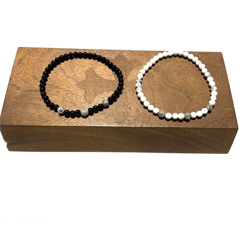 White turquoise Black agate Beaded elastic bracelets 925 crosses beads American European designer jewelry accessories