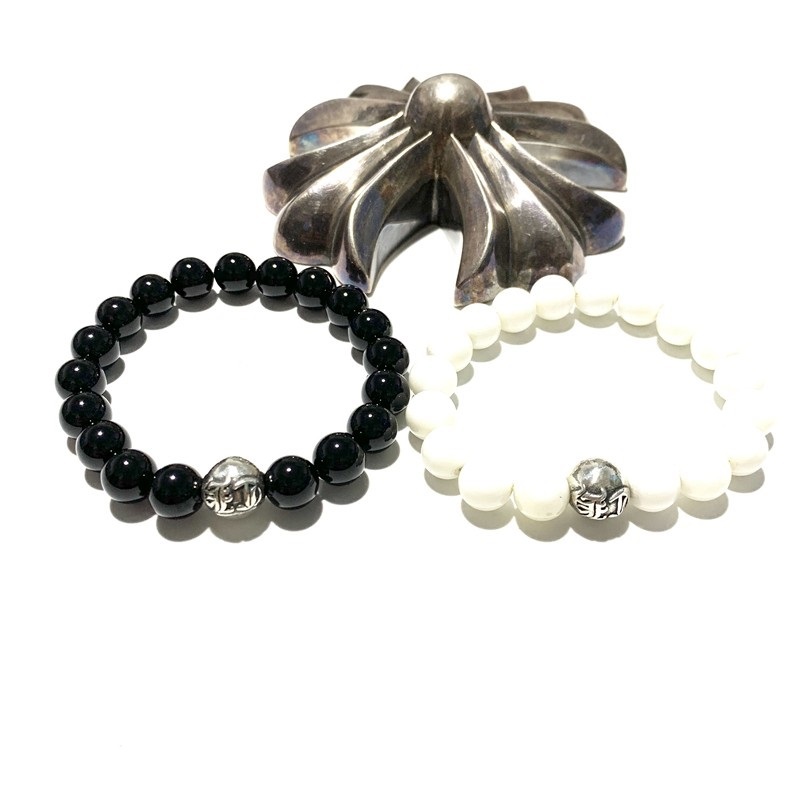 Black white beaded elastic bracelets with sterling silver ball luxury jewelry accessories punk gothic style